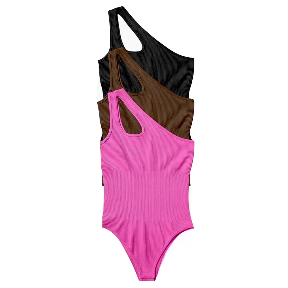QQQ One Shoulder Bodysuit (Black, Coffee, Rose)